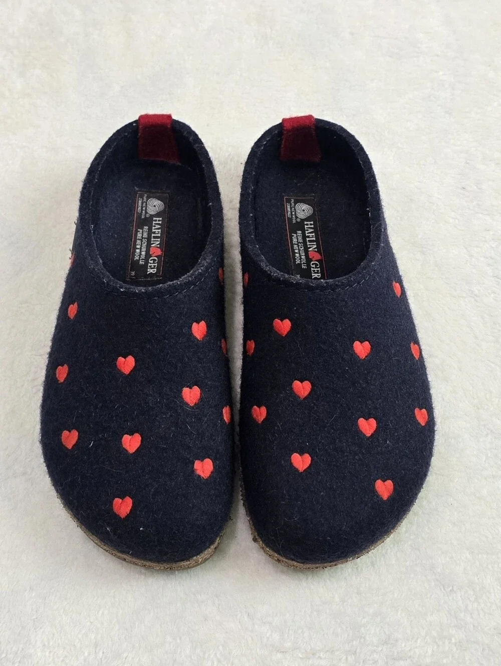 Women's Haflinger Grizzly Couricini Slippers Heart Clogs Wool Shoes Size 8 Flats - Picture 3 of 9